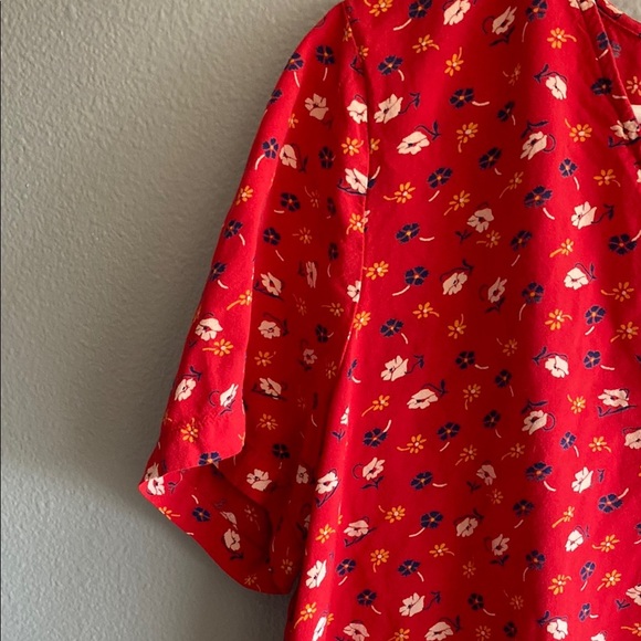 Madewell Red Tie Front Short Sleeve Blouse - Picture 3 of 5